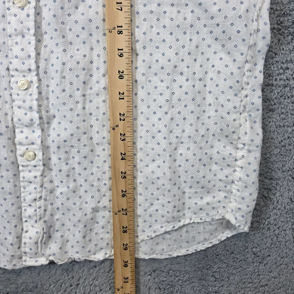 Abercrombie & Fitch Linen Shirt Mens XL White Blue Diamond Print Button Down EUC